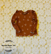 Load image into Gallery viewer, Blythe Rust & Bows Puff Shoulder Long Sleeve Top