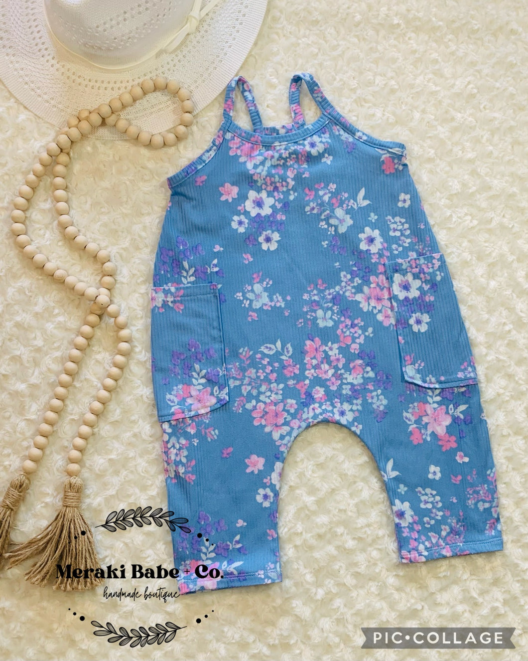 Boho Terran Summer Fresh Blue & Floral Romper with Pockets ~ So Comfy