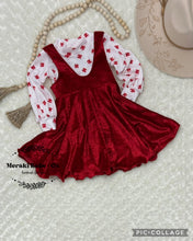 Load image into Gallery viewer, Mira Pinafore Red Velvet Twirl Dress
