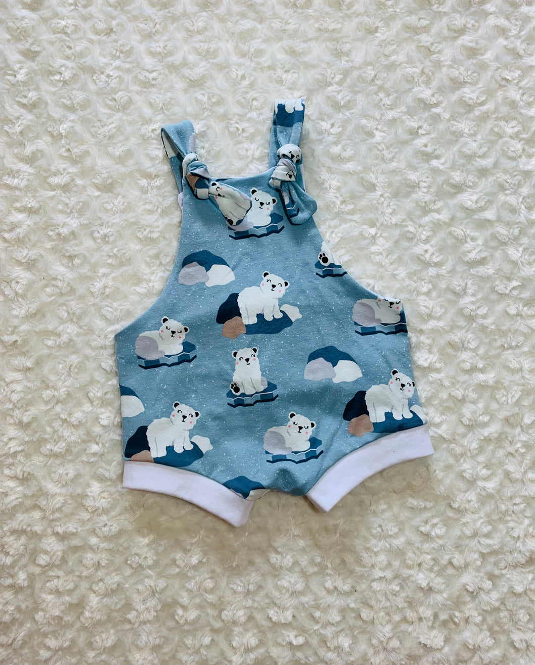 Knotted Overall Shorties Sweet Polar Bear