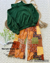 Load image into Gallery viewer, Daphne Wide Leg Fall Patchwork Print &amp; Green Mock Neck Set 817
